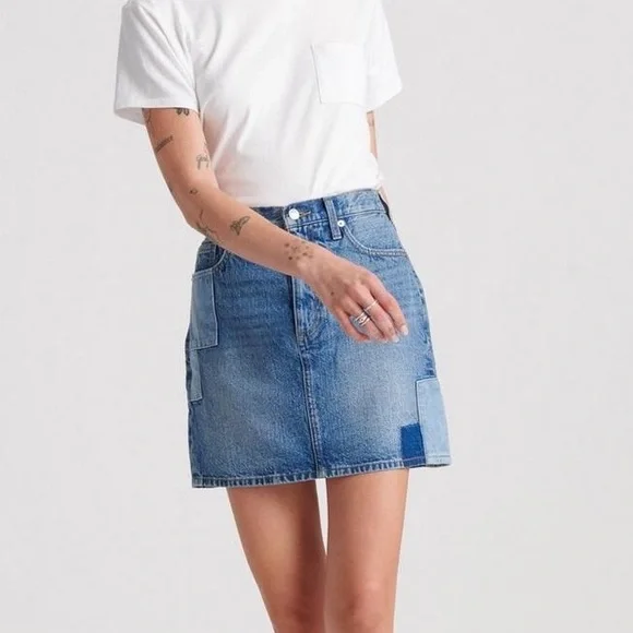 Lucky Brand Patchwork Color Block Denim Mini Skirt 26 - Picture 1 of 10